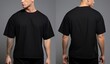© Ifti Digital - Male t shirt mockup, front, back and side view, Male model wearing a black color Henley t-shirt on a White background, front view and back view, top section cropped, AI Generated