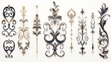 Classic 3D Metalwork Collection - Isolated Wrought Iron Decorative Pieces On White
