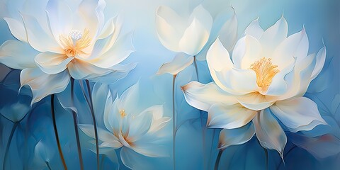 AI Generated. AI Generative. Blue lotis lily flower drawing painting decoration background. Graphic Art