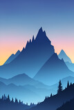 Fototapeta Góry - Misty mountains at sunset in blue tone, vertical composition