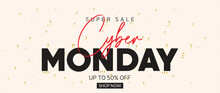 Cyber Monday Sale Typography Banner With Red Black Ballon Design Perfect For Banner, Poster, Card, Templates.