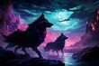 Swift shadow wolves, blending seamlessly into the night as they hunt their prey - Generative AI
