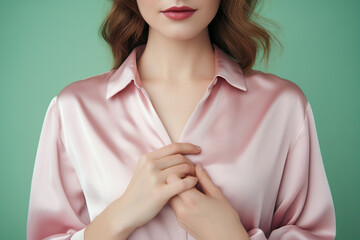 Woman with a silken blouse and pretty hands and nails