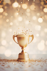 Wall Mural - golden champion cup with sparkling lights on bokeh background