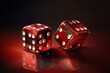 Illustration featuring two red dice on a glossy background. Generative AI
