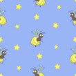 © Afanasia - Seamless cartoon firefly pattern. Nursery print.  Vector illustration for kids