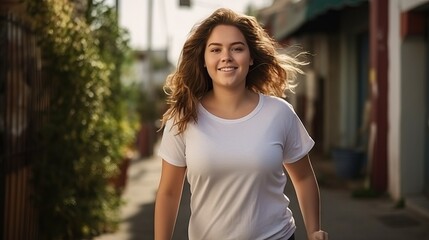 Sticker - young overweight girl walking for exercise