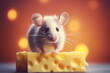 mouse eats a piece of cheese on a pink background. Mouse and cheese slice. mouse's cheese dream