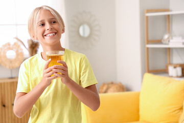 Sticker - Little boy with glass of juice at home