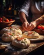 Chef preparing pizza or italian bread wit AI generative