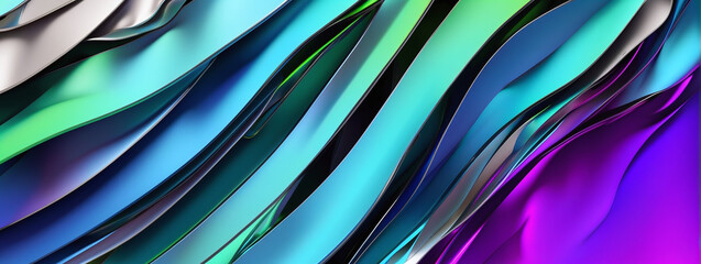 Wall Mural - 3D gradient background with metallic silvers, electric blues, and neon greens, perfect for a high-tech design.