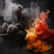 Grey, Gray and orange smoke Smoke with a Black Background swirling together