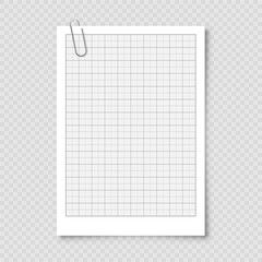 Wall Mural - Sheet of graph paper with grid. Millimeter paper texture, geometric pattern. Gray lined blank for drawing, studying, technical engineering or scale measurement. Vector illustration