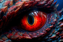 Close-up Of Fantasy Dragon Eye. Mythological Evil. Dangerous Creature