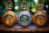 Fototapeta Las - Time-traveling pocket watches, allowing glimpses into past and future moments - Generative AI