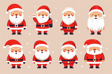 Poster - Flat Santa Claus characters collection.