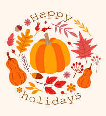 Sticker - Seasonal greeting card with pumpkins and leaves