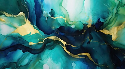 Wall Mural - Beautiful liquid acrylic green and blue abstract fluid art texture