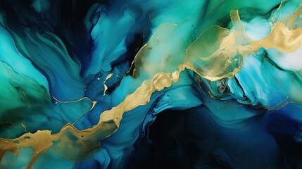 Wall Mural - Beautiful liquid acrylic green and blue abstract fluid art texture