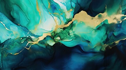 Poster - Beautiful liquid acrylic green and blue abstract fluid art texture