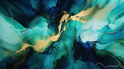 Wall Mural - Beautiful liquid acrylic green and blue abstract fluid art texture