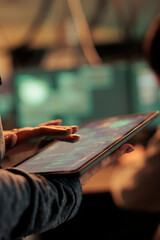 Server illegal access, hacker using malware on digital tablet, computer system password cracking. Cyberattack, internet thieves stealing financial data, coding virus, programming malicious software