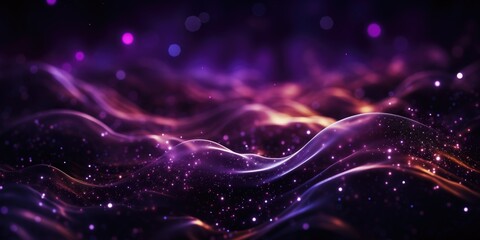 Purple abstract background with glowing particles. digital technology concept. 