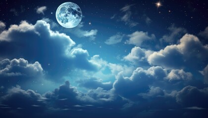 Wall Mural - night , sky clear with some clouds around full moon glowing