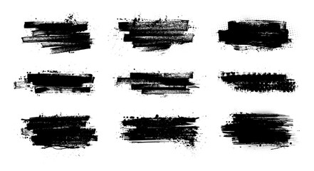 Fototapete - Beautiful artistic texture of ink brush strokes fpr text, callouts. Black dried paint splattered in dirty style. Isolated brushstroke, ink ink stencils for graphic design, text fields. Vector graphic