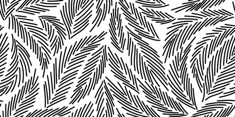 Black and white pattern with spruce needles. Winter linear botanical pattern. Line illustration with Christmas tree branches and leaves on white background. Pine needles texture