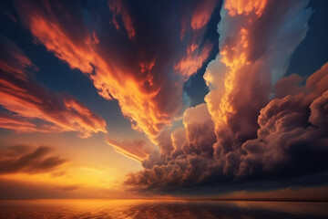 Canvas Print - beautiful sunset fire cloud scenery