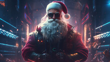 Cyberpunk Santa Claus In Futuristic Christmas Costume, Merry Christmas Wallpaper, Gaming Edition