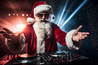 New Year DJ, music console, Santa Claus DJ, winter holidays concept, winter season, winter disco, night life