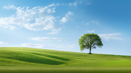 Poster - A tree on the lawn in front of a blue sky background