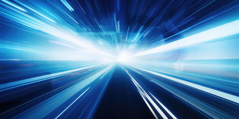 Wall Mural - Long exposure of blue car driving, light time tunnel