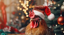 Chicken Wearing Christmas Hat 