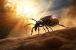 A tenacious bombardier beetle defending its territory with chemical sprays