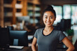 © VisualProduction - Young Asian female gym owner standing behind reception, young beautiful female owning smiling in gym after working out