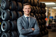 Positive Tire Shop Attendant: The tire store attendant, wearing a warm smile, exudes positivity, providing expert advice and excellent customer service