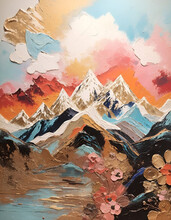 Abstract Watercolor Mountain Background, AI Generated.