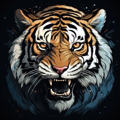 Wall Mural - A tiger with its mouth open and its teeth wide open.
