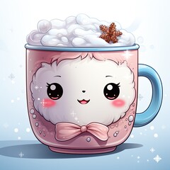 Wall Mural - A cute cup of hot chocolate with marshmallows on top, cute cup