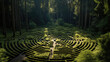 A maze in the middle of a forest. Generative AI.