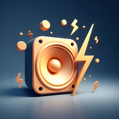 A 3D symbol icon that plays music or sounds with a megaphone. An icon used in a broadcast or performance. Generative AI