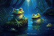 Frogs croaking in a moonlit pond.