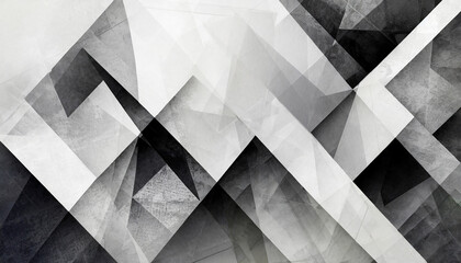 modern abstract white background texture with layers of black and white transparent material in triangle diamond and squares shapes in random geometric pattern with grunge texture design