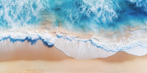 top view beautiful sandy beach and soft blue ocean wave