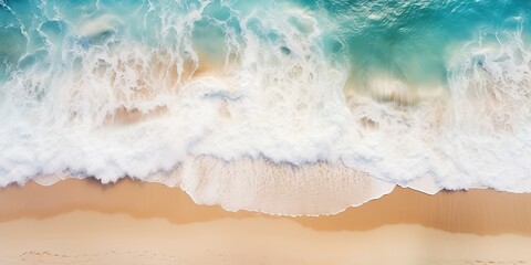 top view beautiful sandy beach and soft blue ocean wave