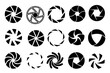 © CzakaU - Camera shutter icons set. Camera lens diaphragm. camera shutter and camera lens icon collection. Black white style. lens aperture. Optical photography photography lens icons. vector illustration