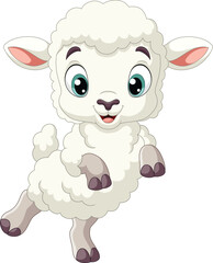 Wall Mural - Cartoon funny baby lamb on white background